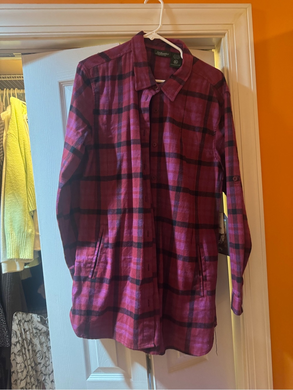 Women's Plaid Button-Front Shirt Dress - Magenta Black